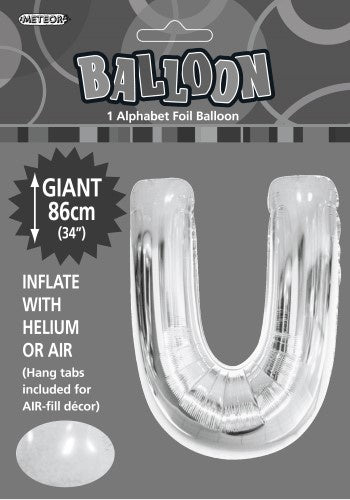 Silver "U" Alphabet Foil Balloon 86cm (34")